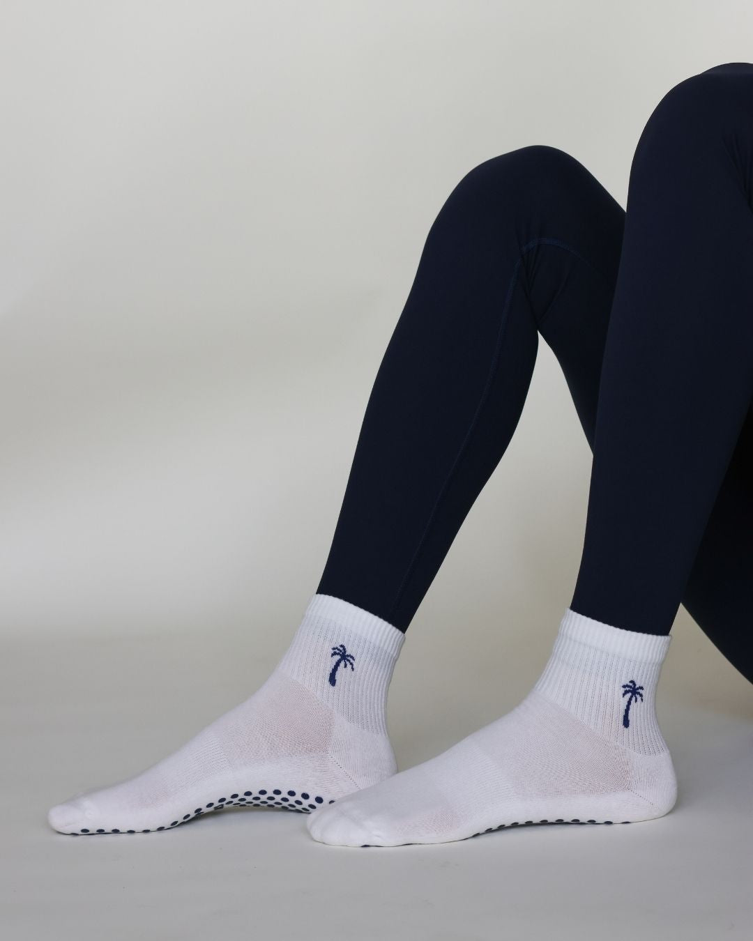The Shortie Grip Socks - White & Navy