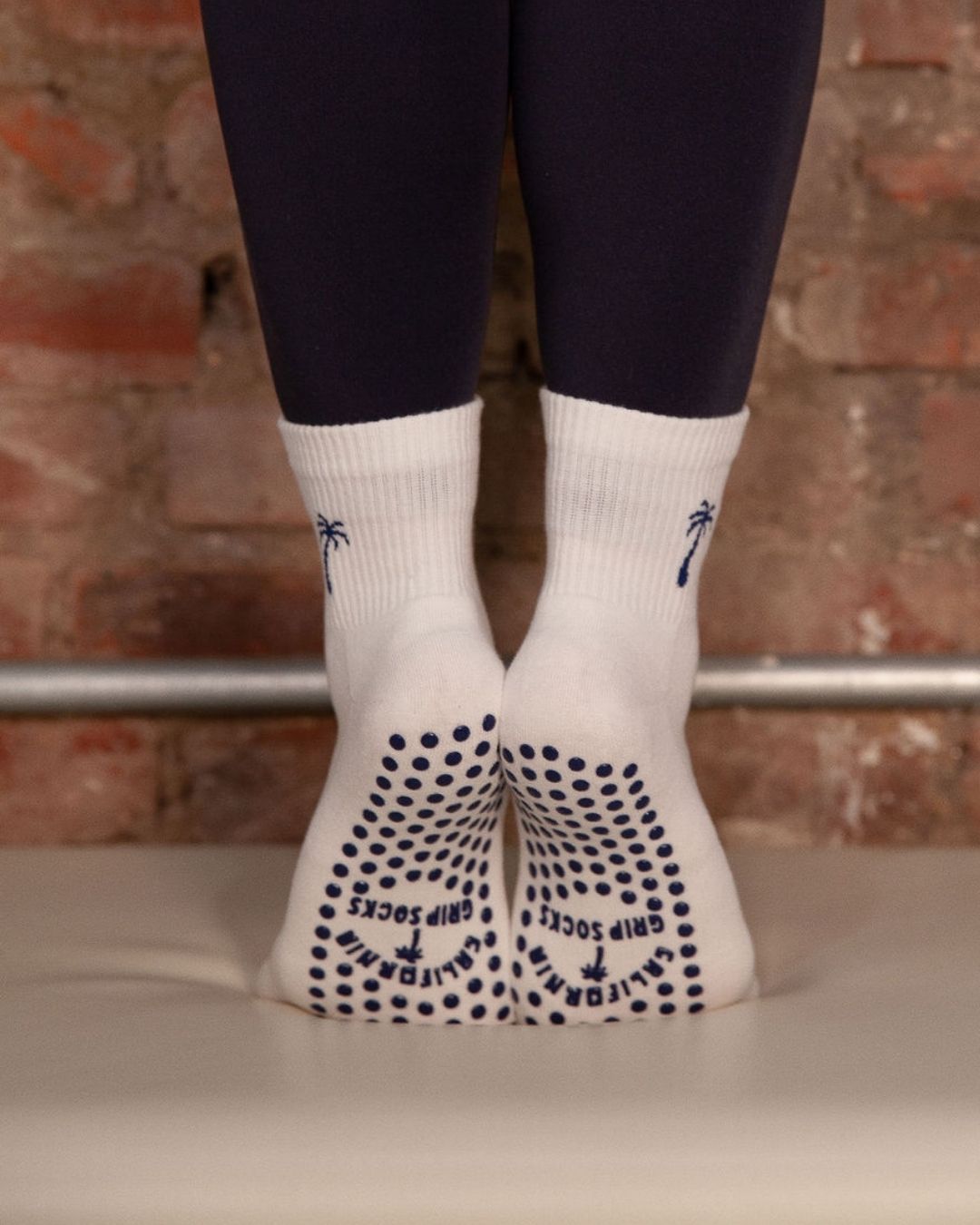 The Shortie Grip Socks - White & Navy