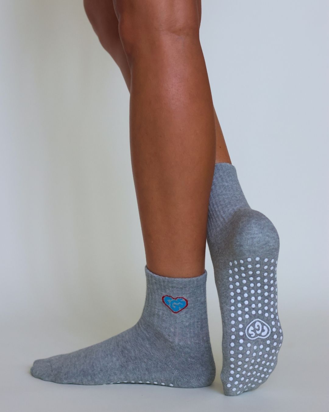 The CGS Heart Midi Grip Socks- Dark Grey