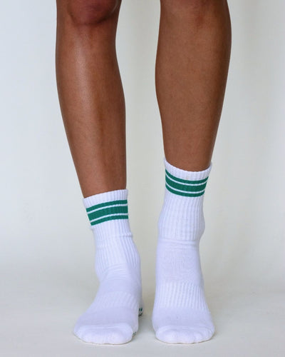 The Retro Grip Socks - Kelly Green Stripes