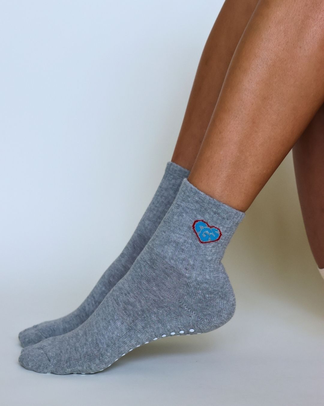 The CGS Heart Midi Grip Socks- Dark Grey