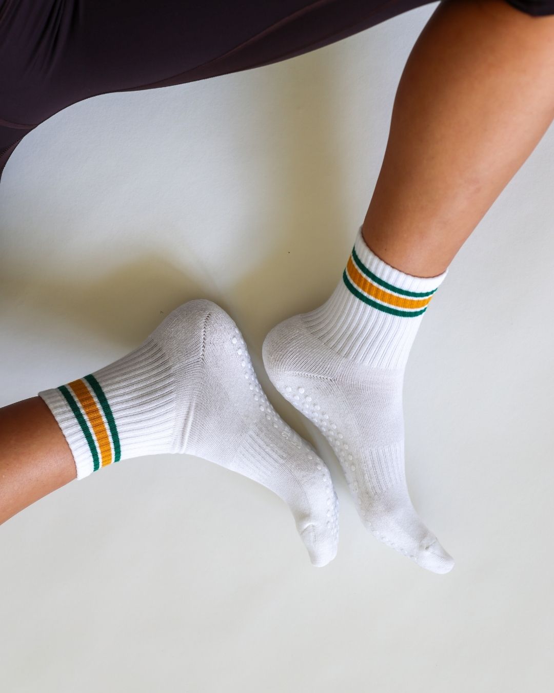 The Retro Midi Grip Socks - Yellow & Green