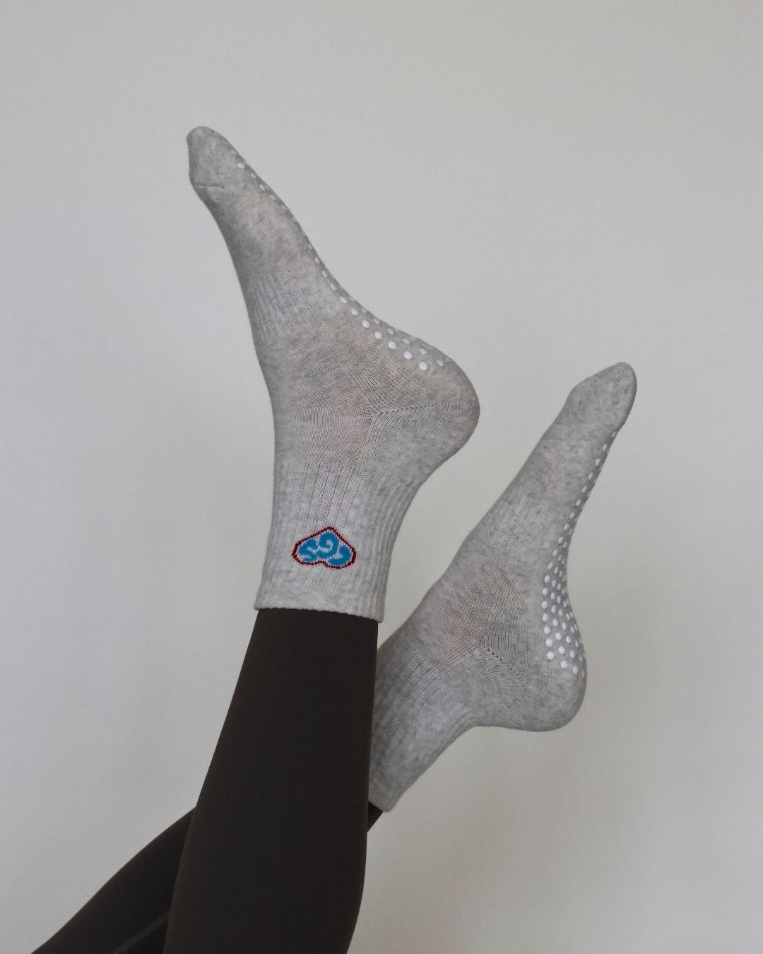 The CGS Heart Midi Grip Socks- Light Grey