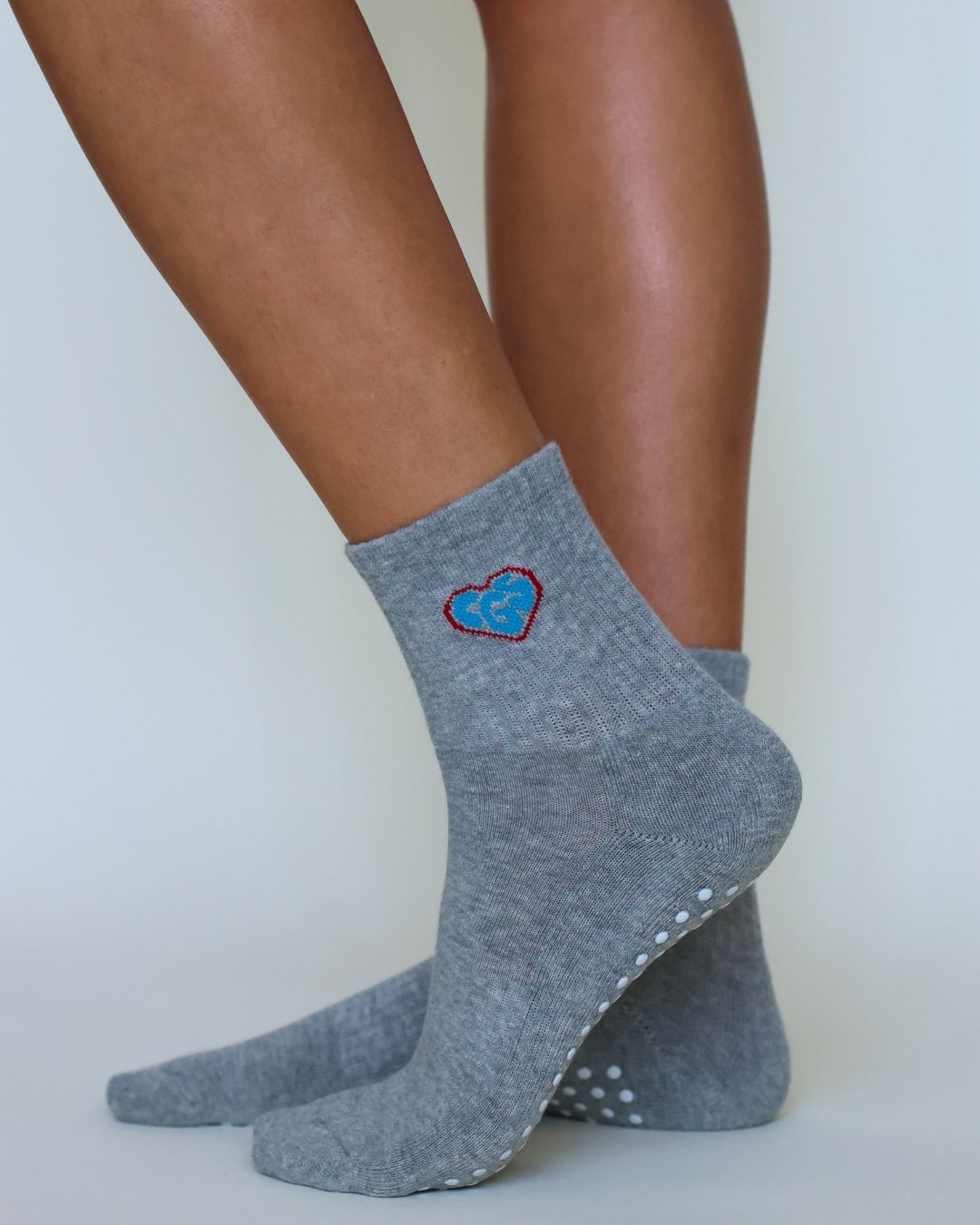 The CGS Heart Midi Grip Socks- Dark Grey
