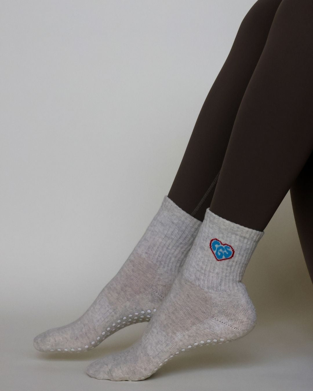 The CGS Heart Midi Grip Socks- Light Grey