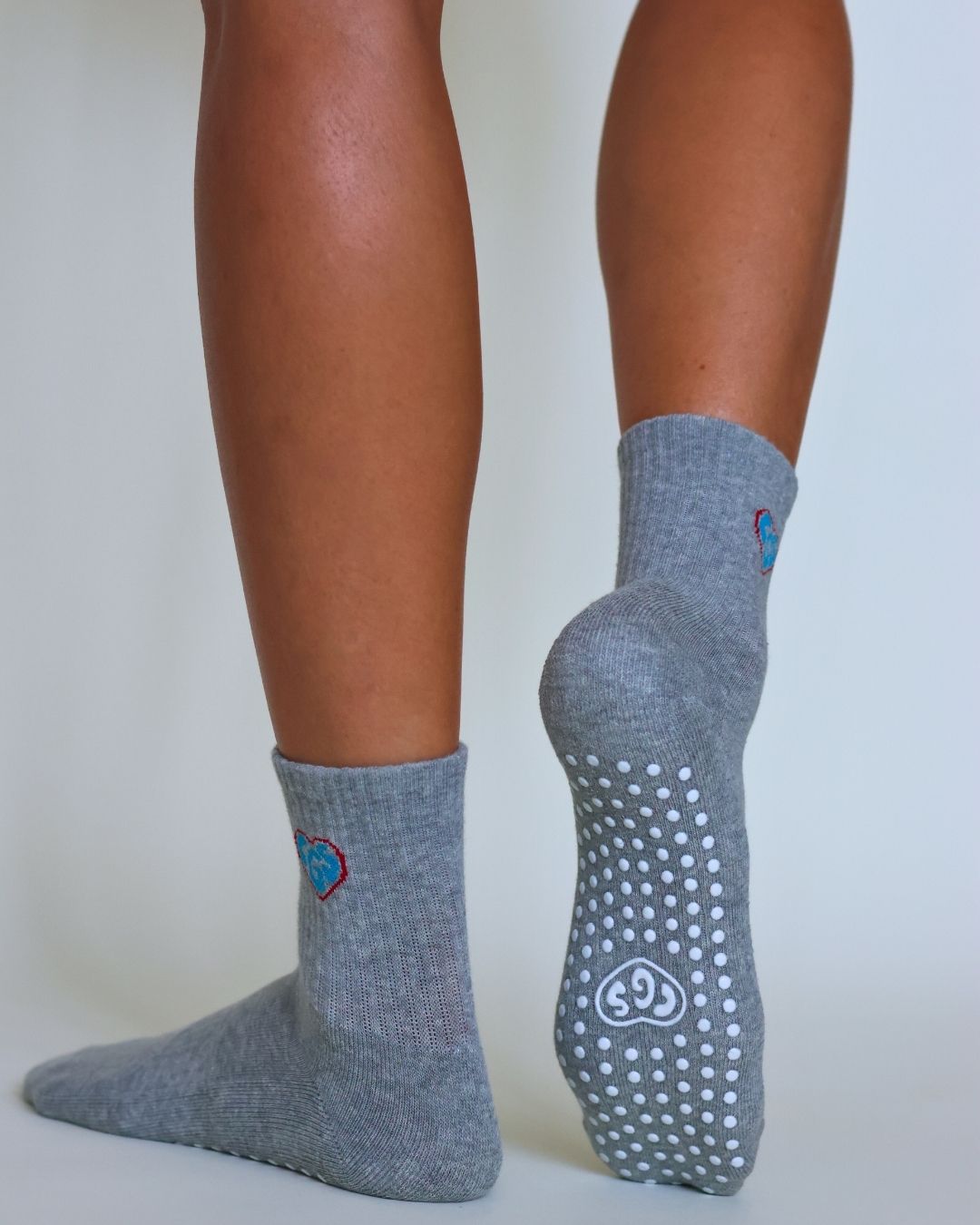 The CGS Heart Midi Grip Socks- Dark Grey