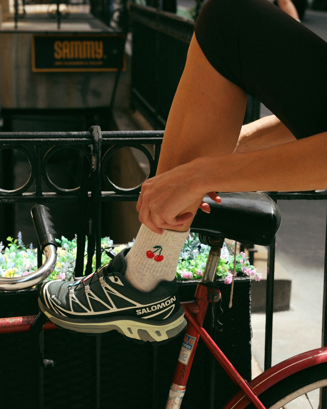 The Cherry Shortie Grip Socks