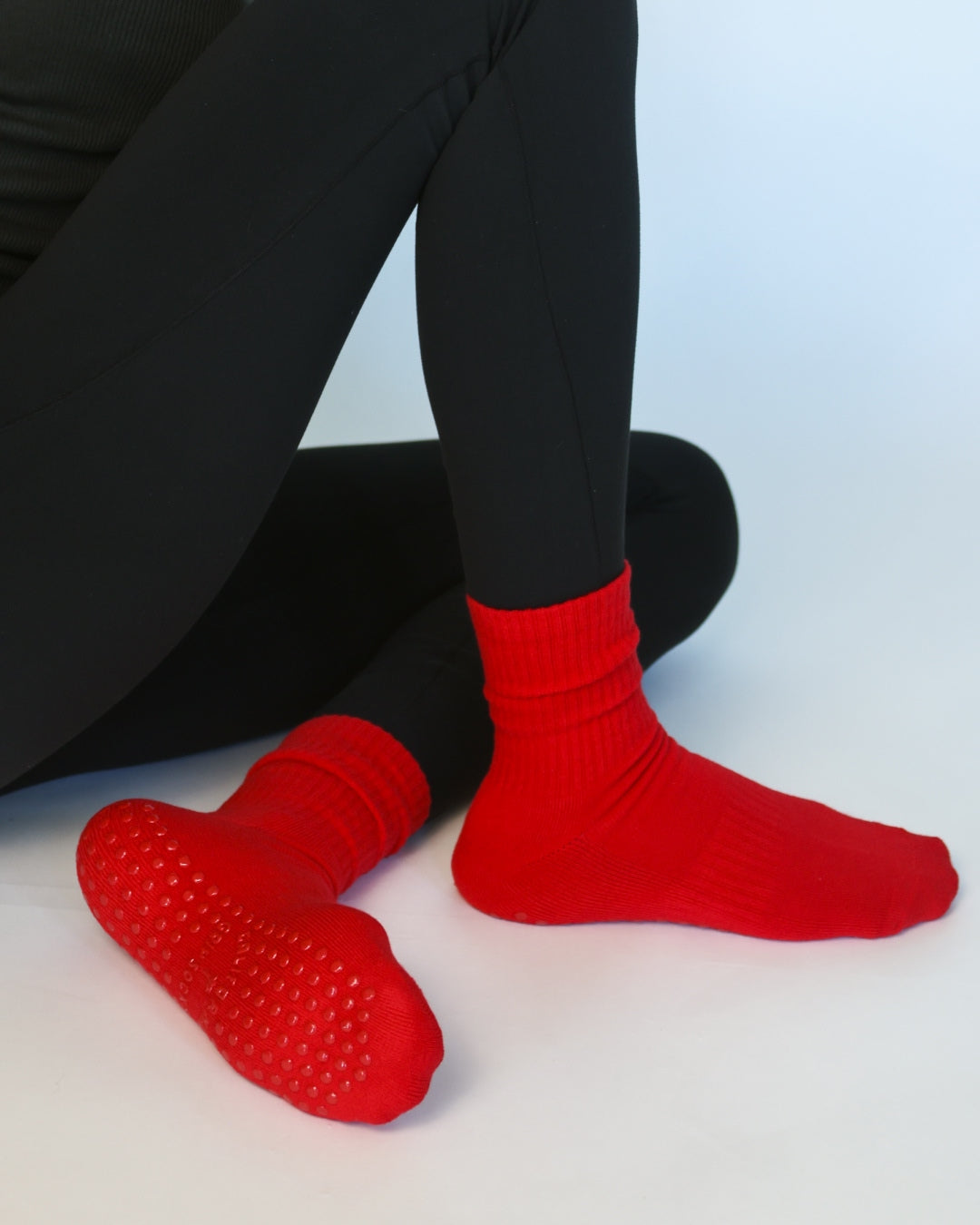 The Everyday Midi Grip Socks- Red