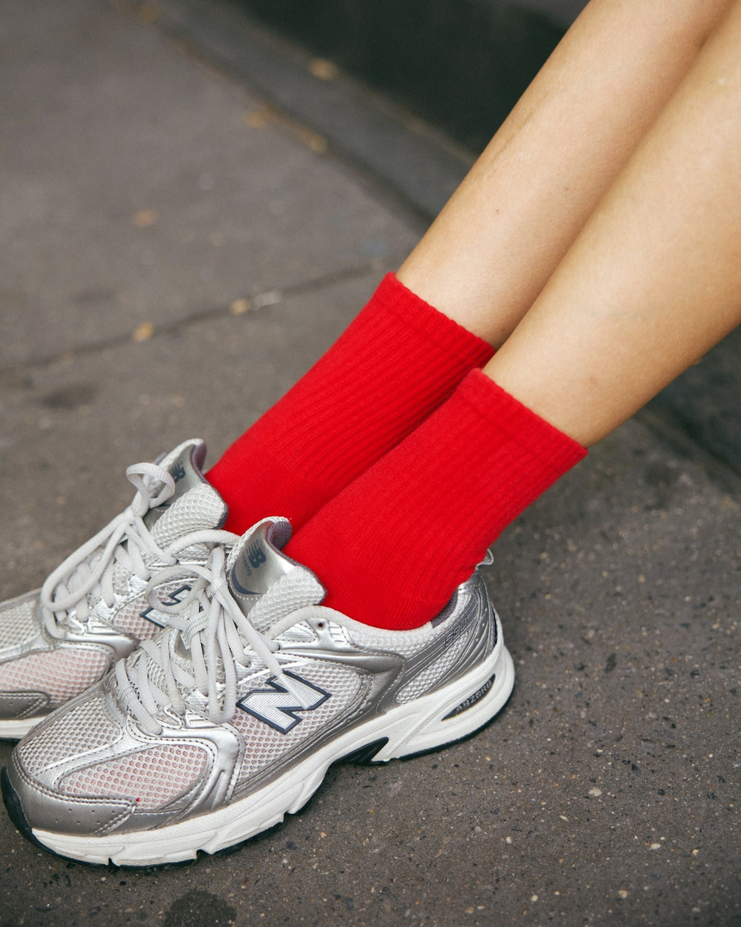 The Everyday Midi Grip Socks- Red