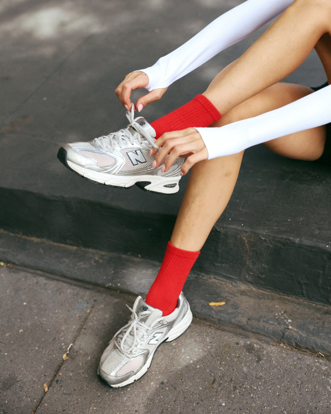 The Everyday Midi Grip Socks- Red