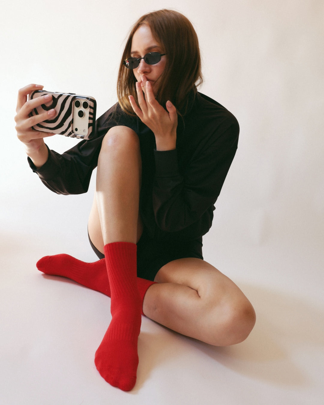 The Everyday Midi Grip Socks- Red