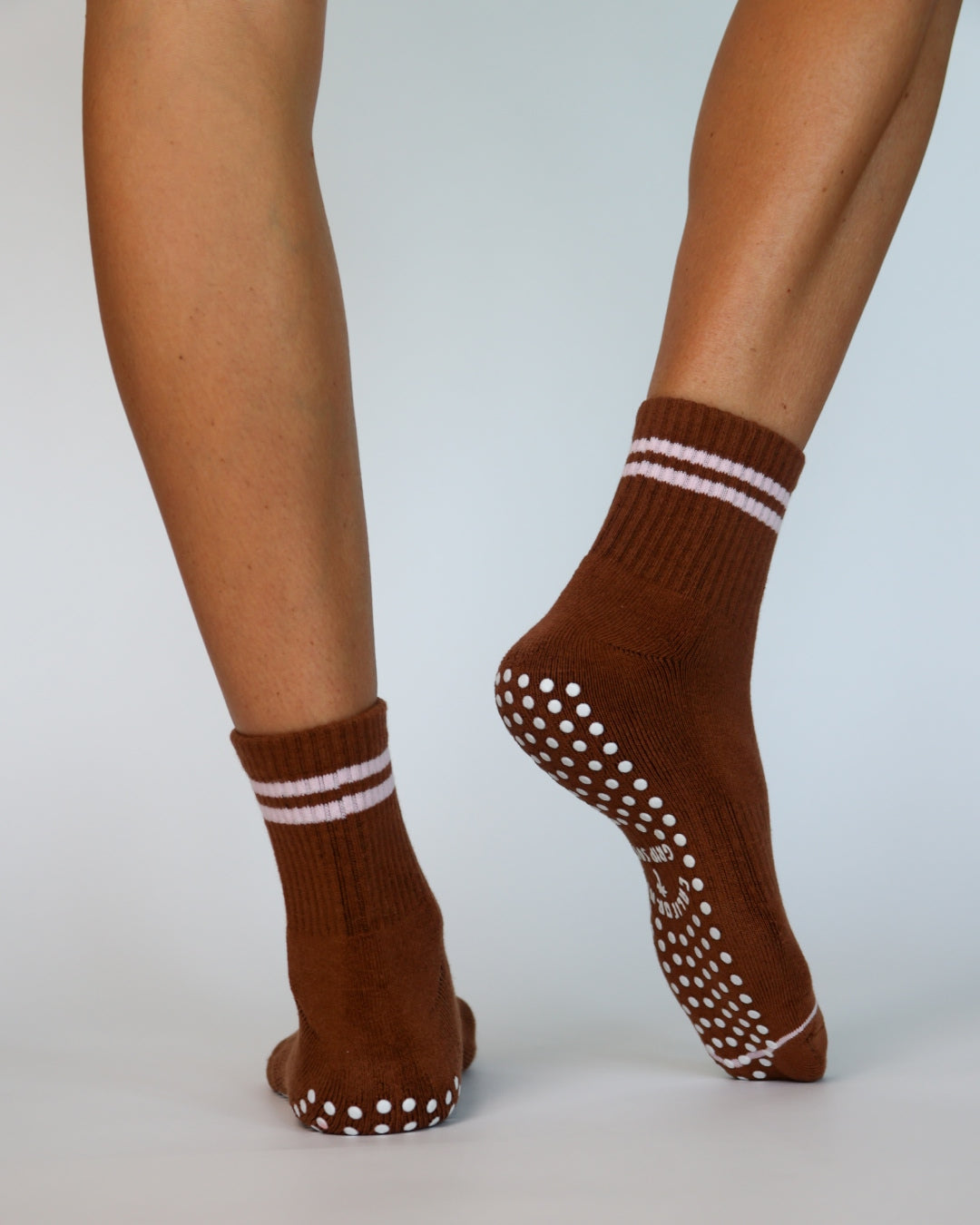 The Varsity Shortie Grip Socks - Pink & Brown