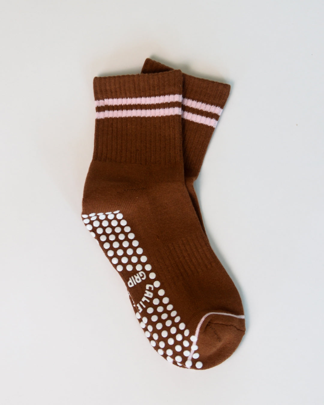 The Varsity Shortie Grip Socks - Pink & Brown