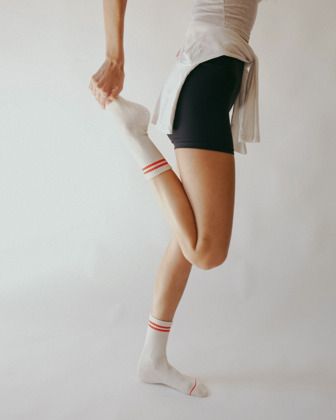 The Varsity Midi Grip Socks - Red Stripes