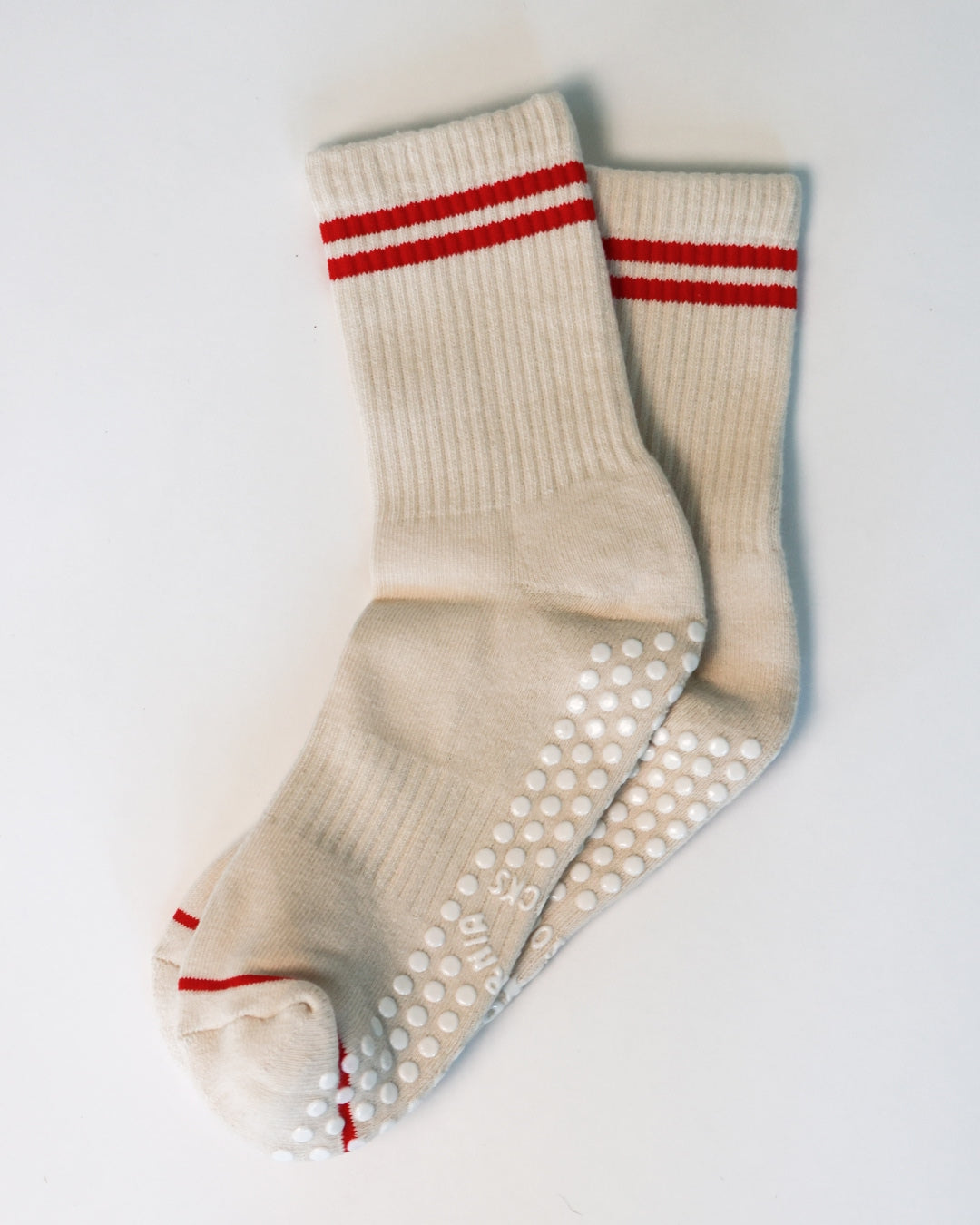 The Varsity Midi Grip Socks - Red Stripes