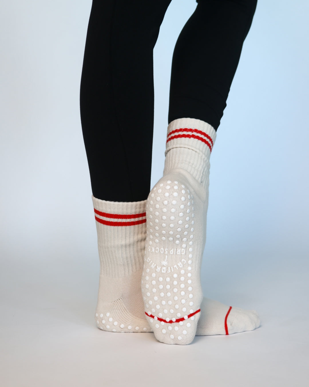 The Varsity Midi Grip Socks - Red Stripes