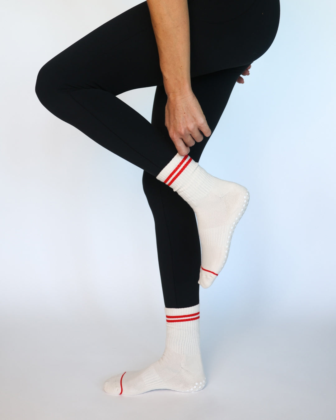 The Varsity Midi Grip Socks - Red Stripes