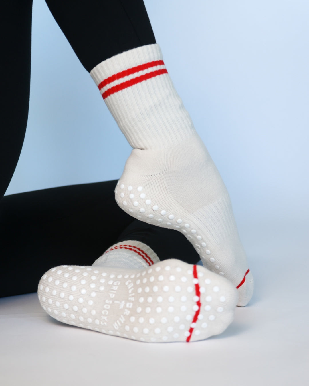 The Varsity Midi Grip Socks - Red Stripes