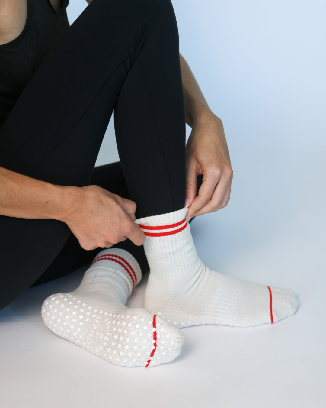 The Varsity Midi Grip Socks - Red Stripes