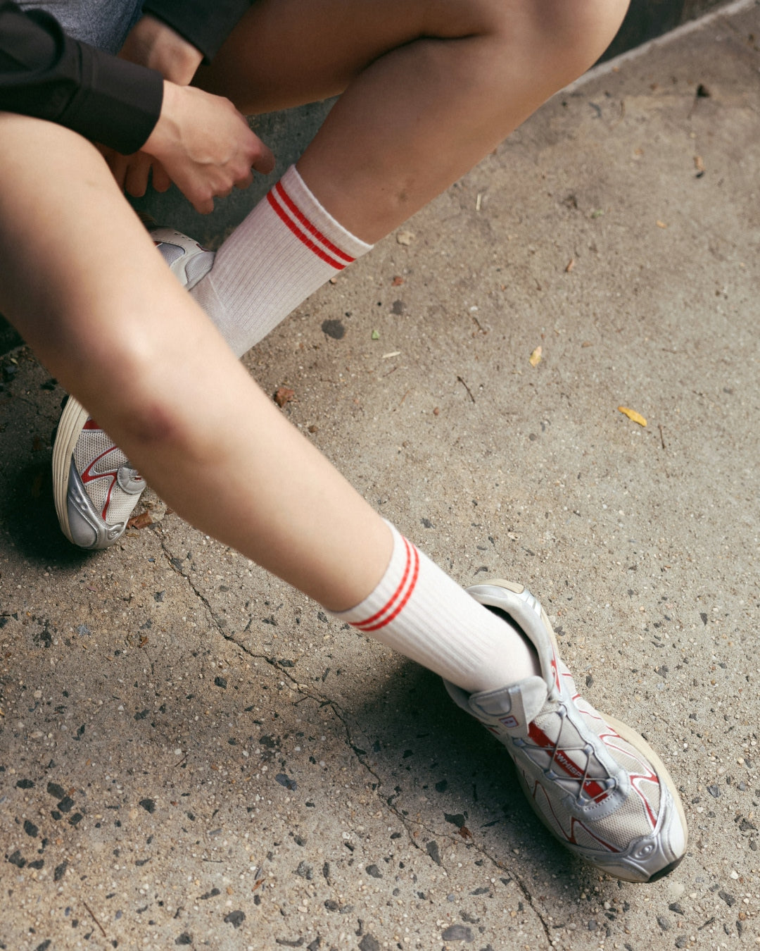 The Varsity Midi Grip Socks - Red Stripes